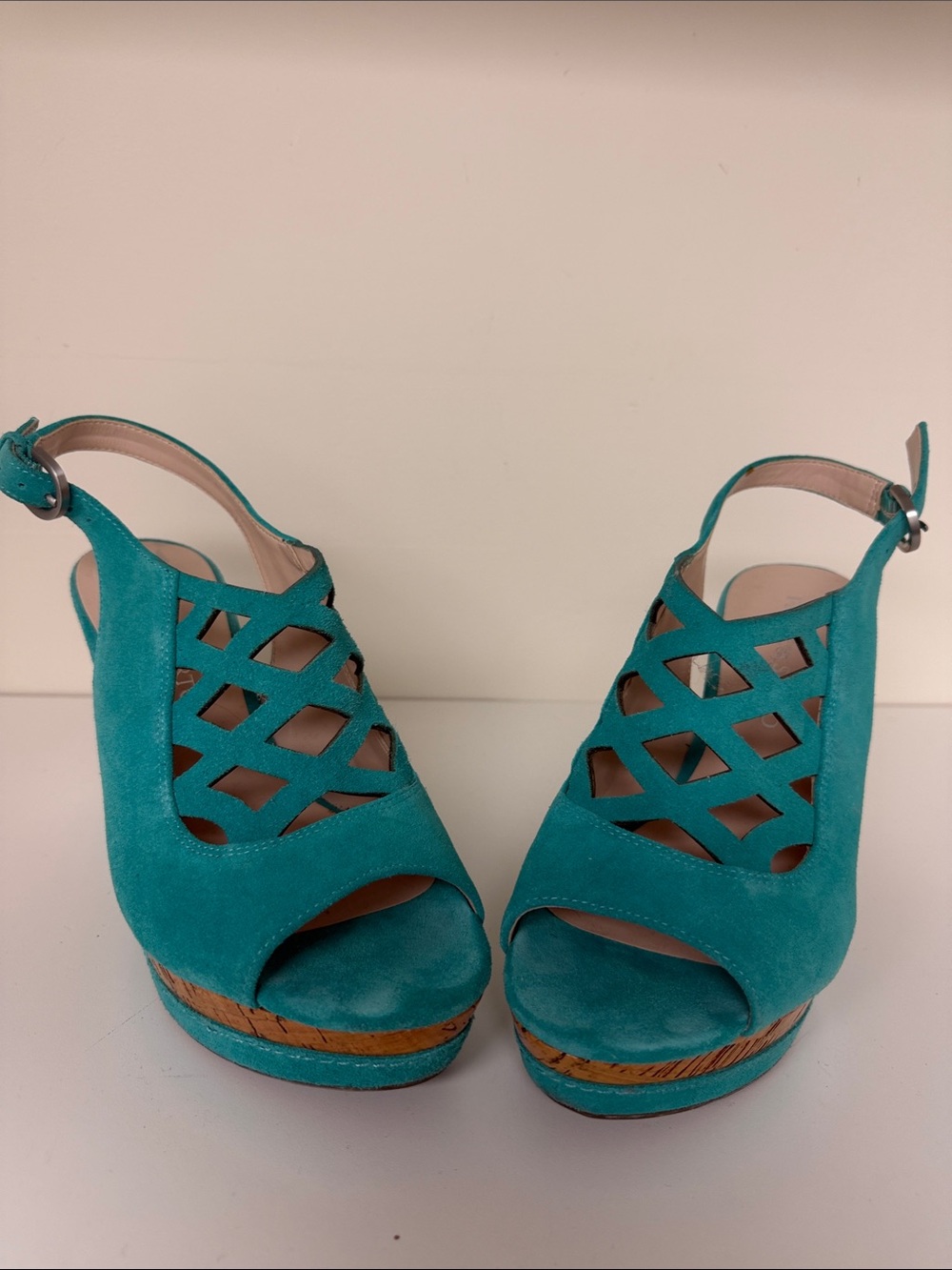 Franco Sarto Turquoise Suede Cutout Platform Wedges NWOT never worn!